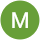 small, lime green circle with a white, uppercase letter "M" in the center