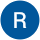 small blue circle with a white uppercase letter "R" in the center