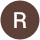 small brown circle with a white , uppercase letter "R" in the center.